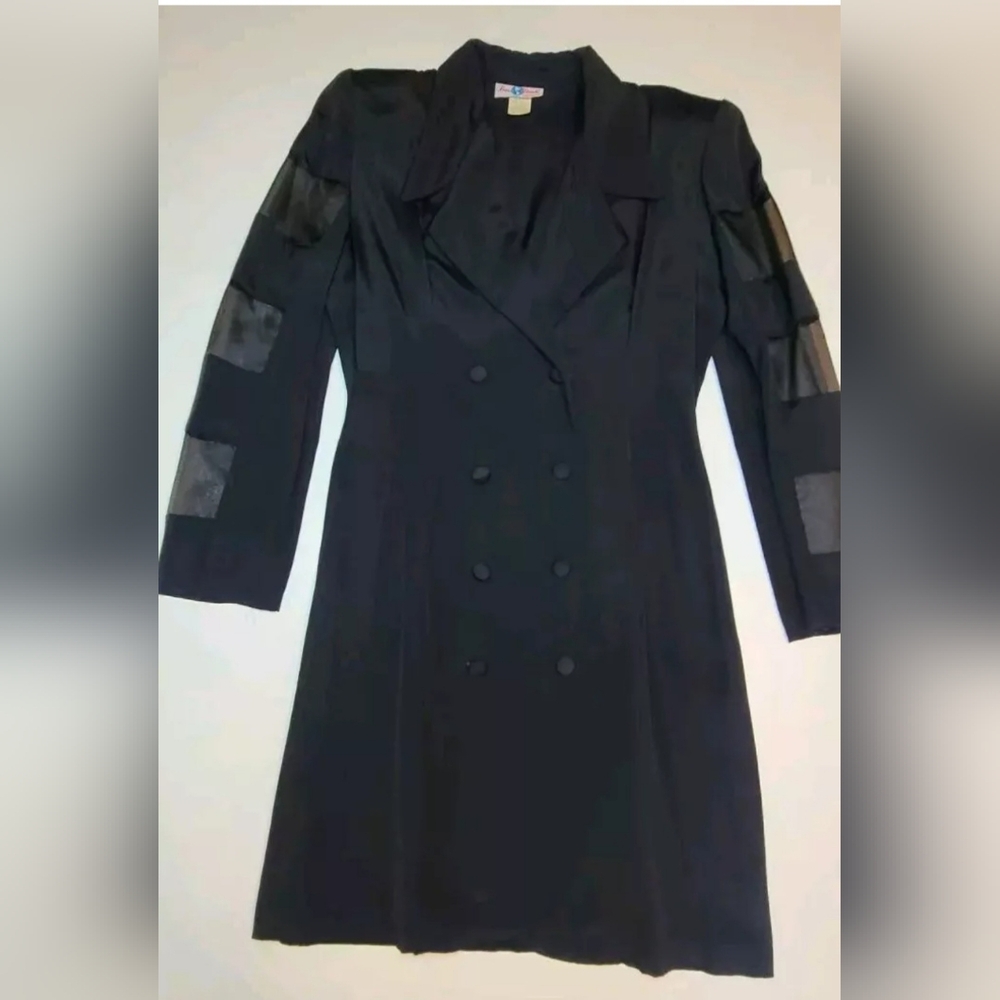 Vintage 90'sBeau Monde Dress  Mesh Sleeves Size 11 Double Breasted Black